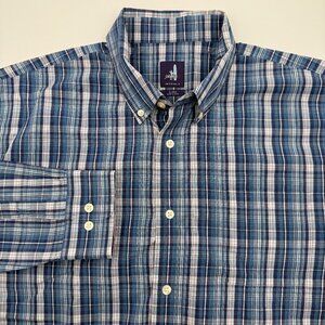 Share Johnnie-O Men’s XL Blue Plaid Shirt Long Sleeve Button-Down Cotton Casual